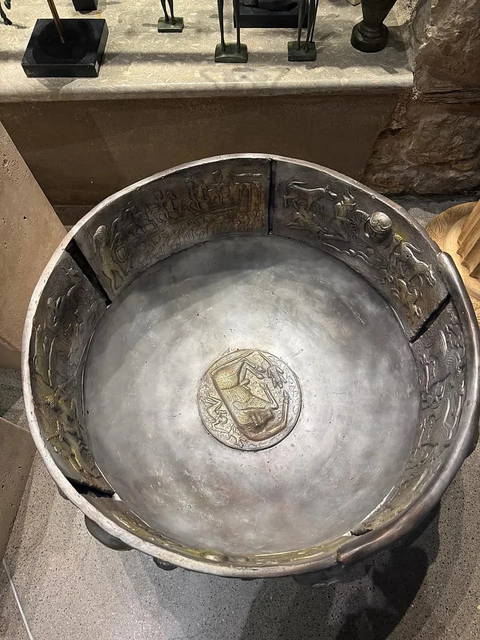 The finished bronze bowl, patinated and gilded